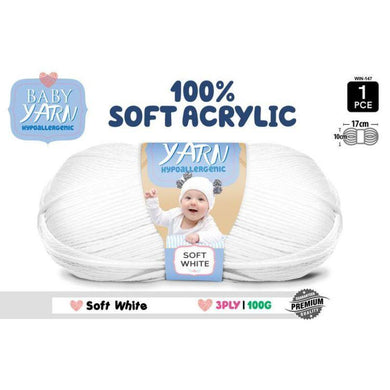 White Knitting Yarn 3 Ply - 100g - The Base Warehouse