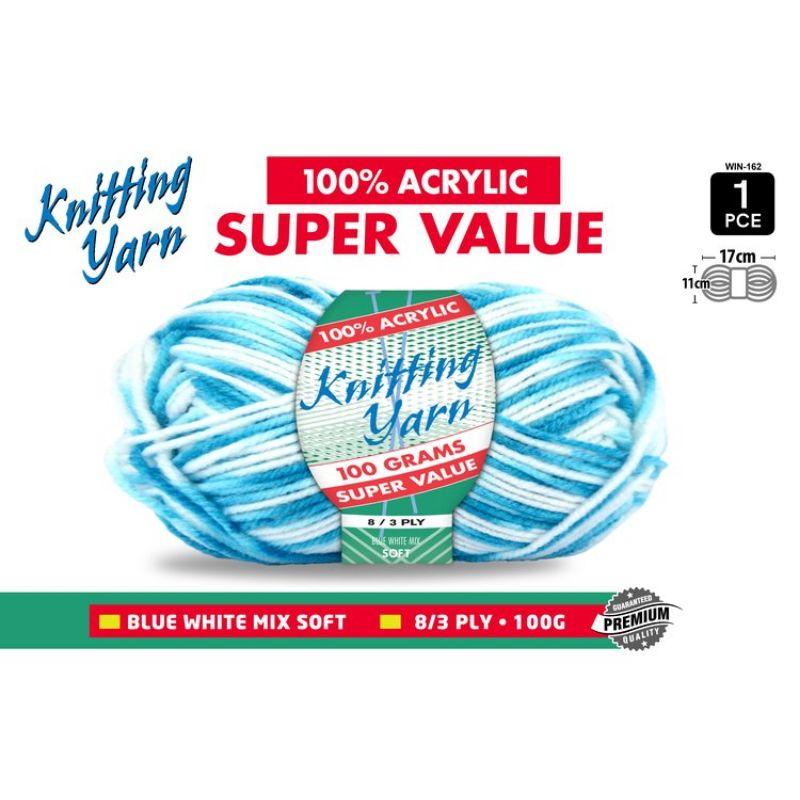 Blue White Mix Knitting Yarn 8 Ply - 100g