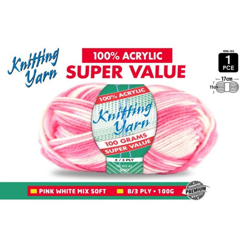 Pink White Mix Knitting Yarn 8 Ply - 100g