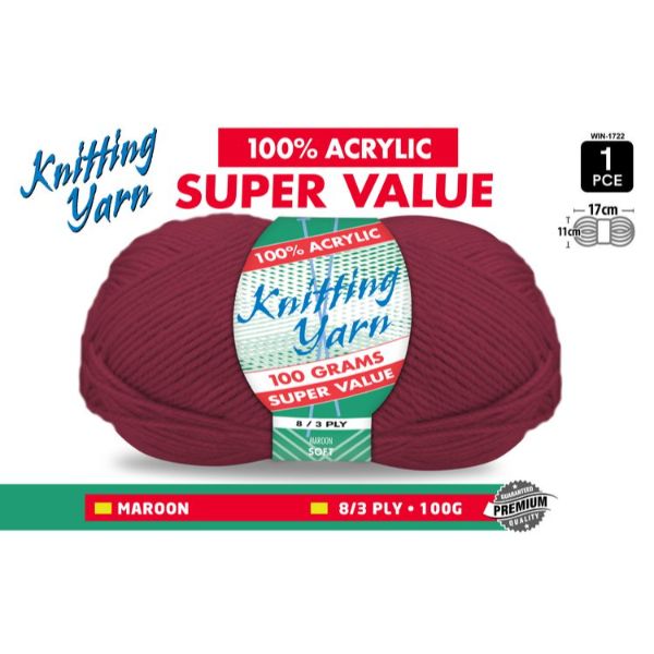 1 Pack Maroon Knitting Yarn - 100g