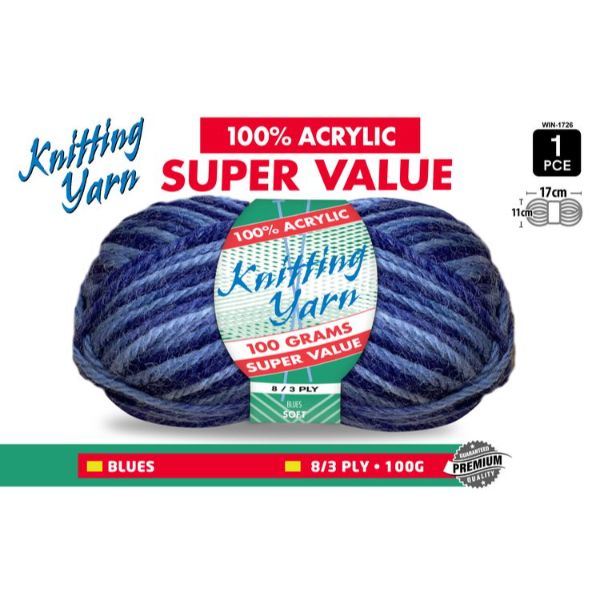 1 Pack blues Knitting Yarn - 100g