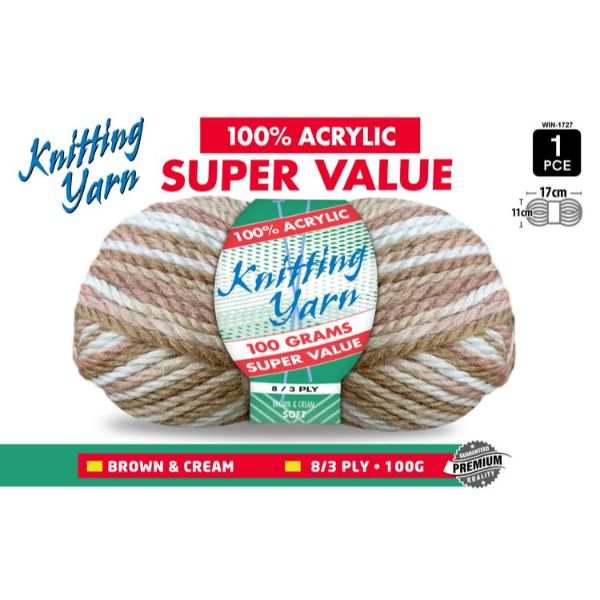 1 Pack Brown Cream Knitting Yar - 100g