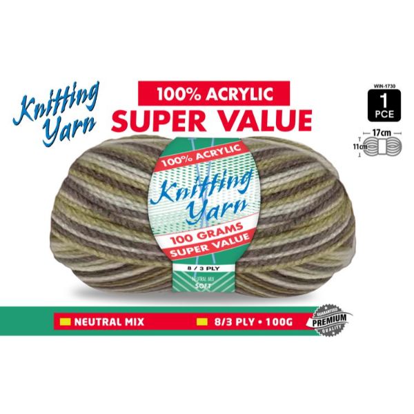 1 Pack Neutral Mix Knitting Yarn - 100g