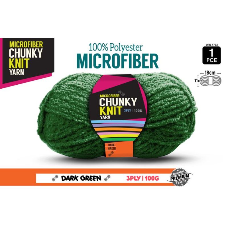1 Pack Dark Green Microfibre Chunky Knitting Yarn - 100g