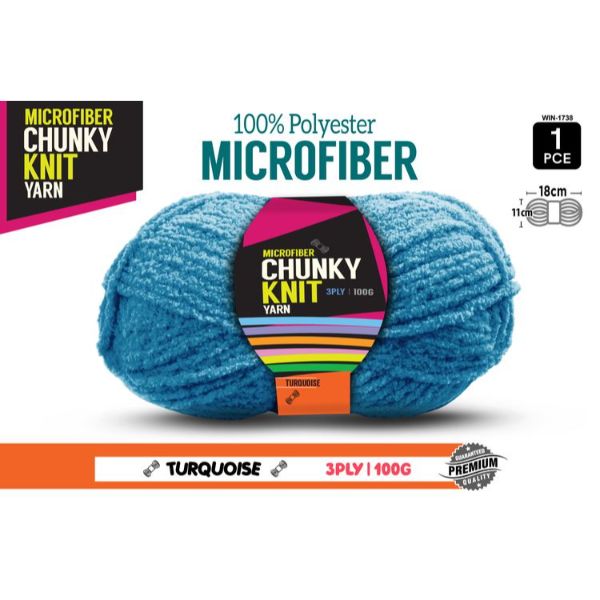 1 Pack Turquoise Chunky Microfibre Knitting Yarn - 100g
