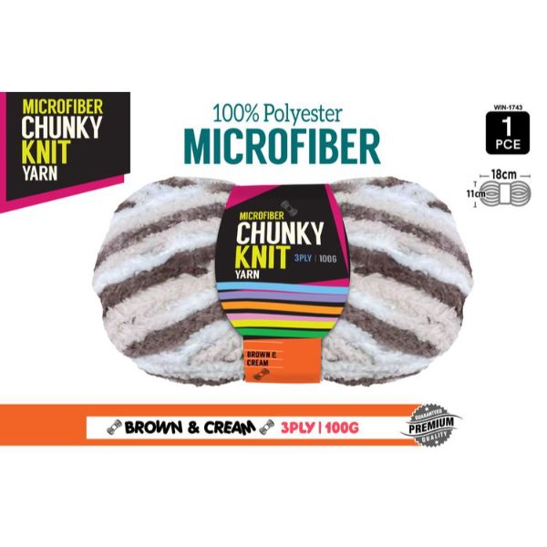 1 Pack Brown & Cream Microfibre Chunky Knitting Yarn - 100g