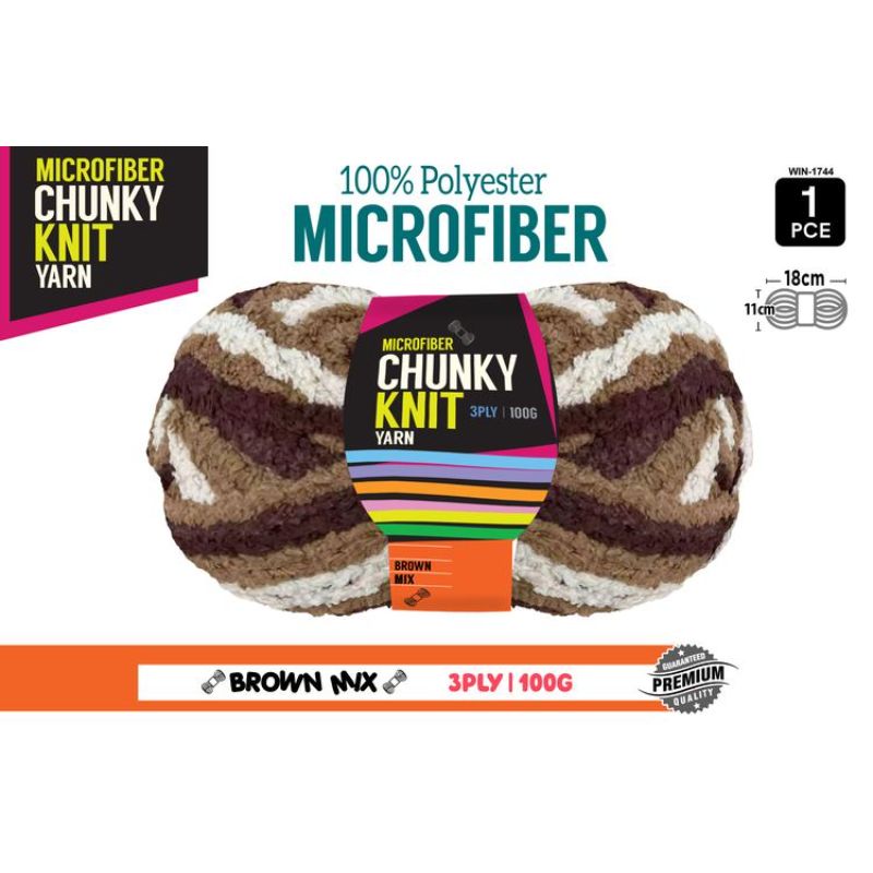 1 Pack Brown Mix Microfibre Chunky Knitting Yarn - 100g