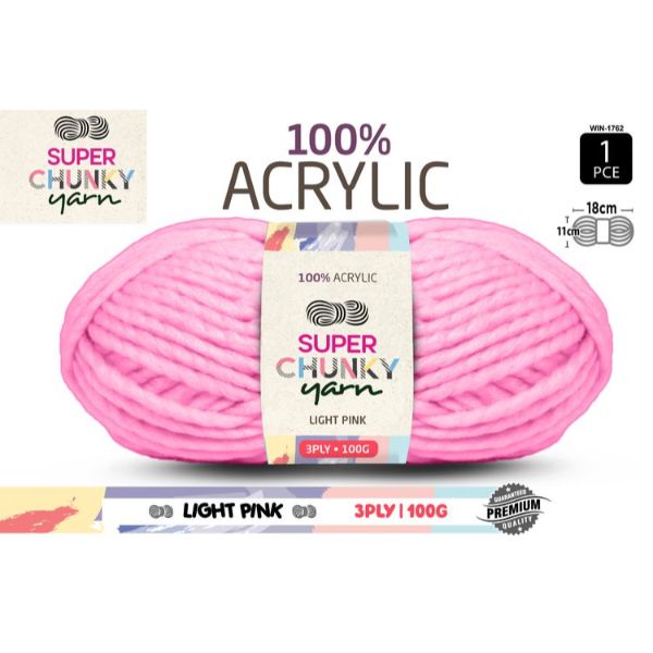 1 Pack Light Pink Super Chunky Knitting Yarn - 100g