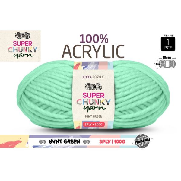 1 Pack Mint Green Super Chunky Knitting Yarn - 100g