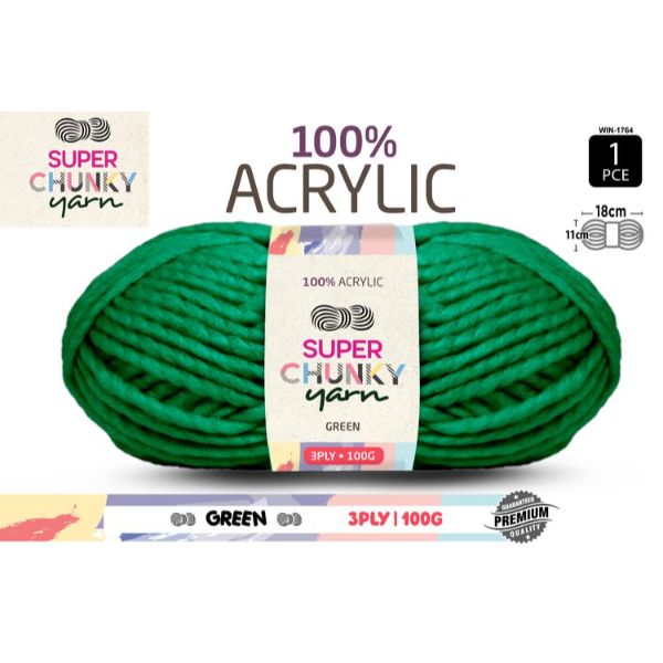 1 Pack Green Super Chunky Knitting Yarn - 100g