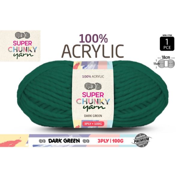1 Pack Dark Green Super Chunky Knitting Yarn - 100g