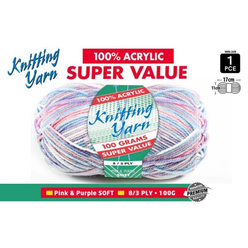 Pink & Purple Knitting Yarn 8 Ply - 100g - The Base Warehouse