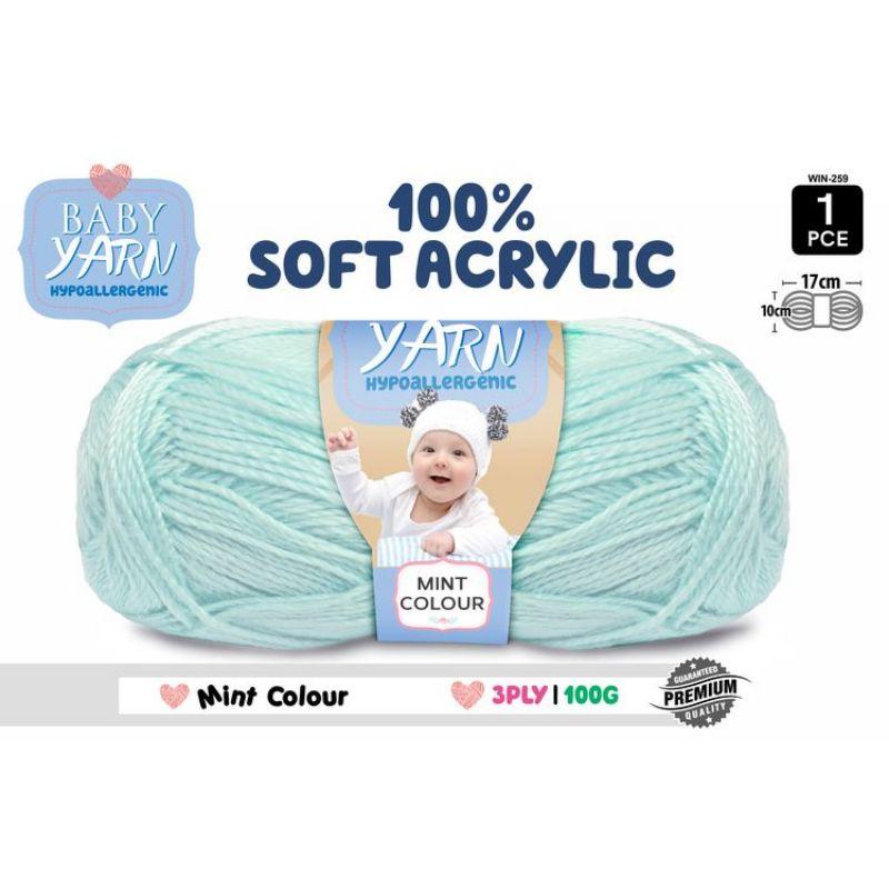 Baby Mint Soft Acrylic Knitting Yarn 3 Ply - 100g