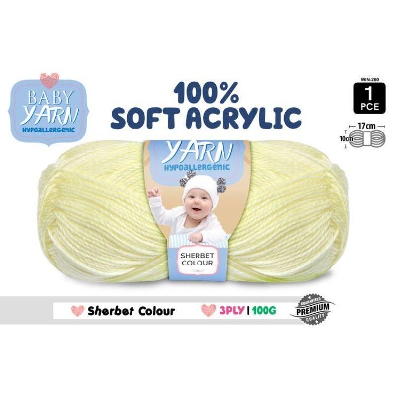 Baby Sherbet Soft Acrylic Knitting Yarn 3 Ply - 100g