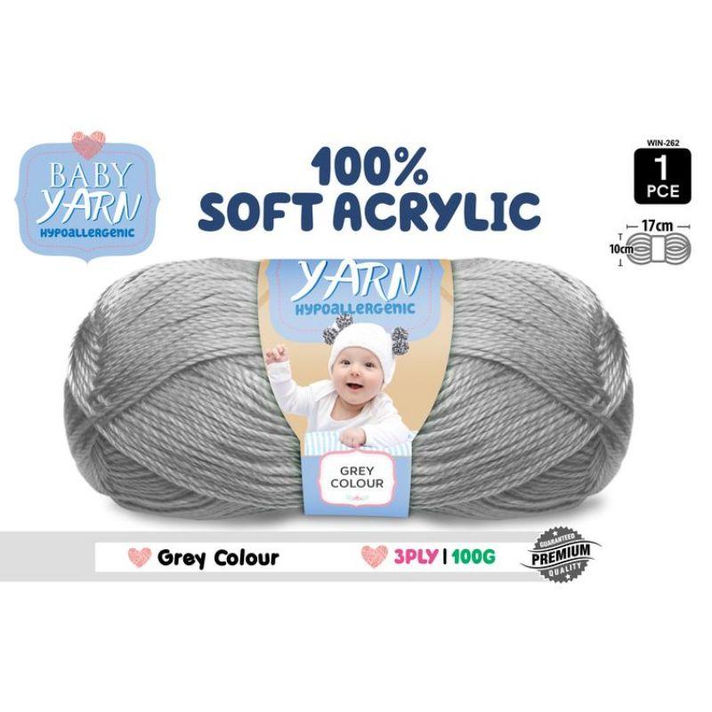 Baby Grey Soft Acrylic Knitting Yarn 3 Ply - 100g