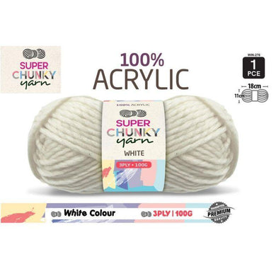 White Super Chunky Knitting Yarn 3 Ply - 100g - The Base Warehouse