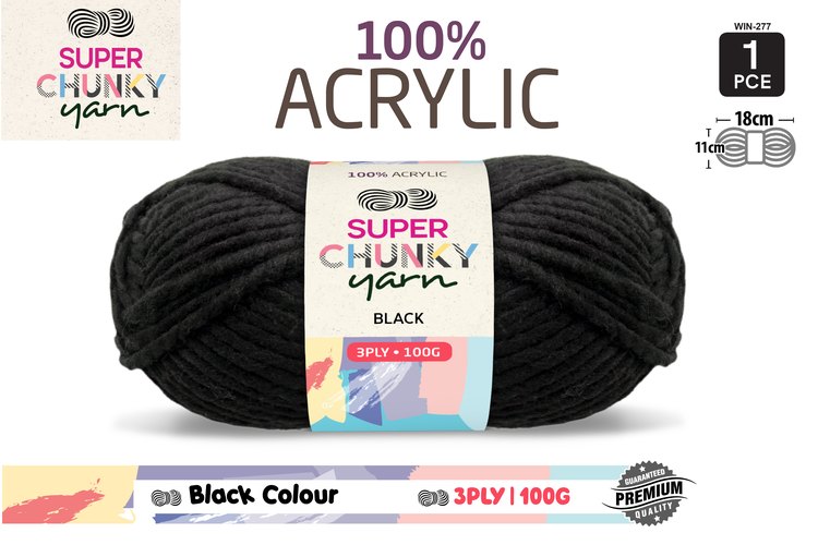 Black Super Chunky Knitting Yarn 3 Ply - 100g