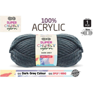 Dark Grey Super Chunky Knitting Yarn 3 Ply - 100g - The Base Warehouse