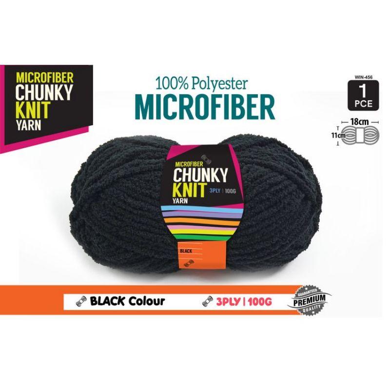 Black Microfibre Chunky Knitting Yarn 3 Ply - 100g