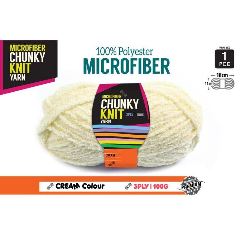 Cream Microfibre Chunky Knitting Yarn 3 Ply - 100g