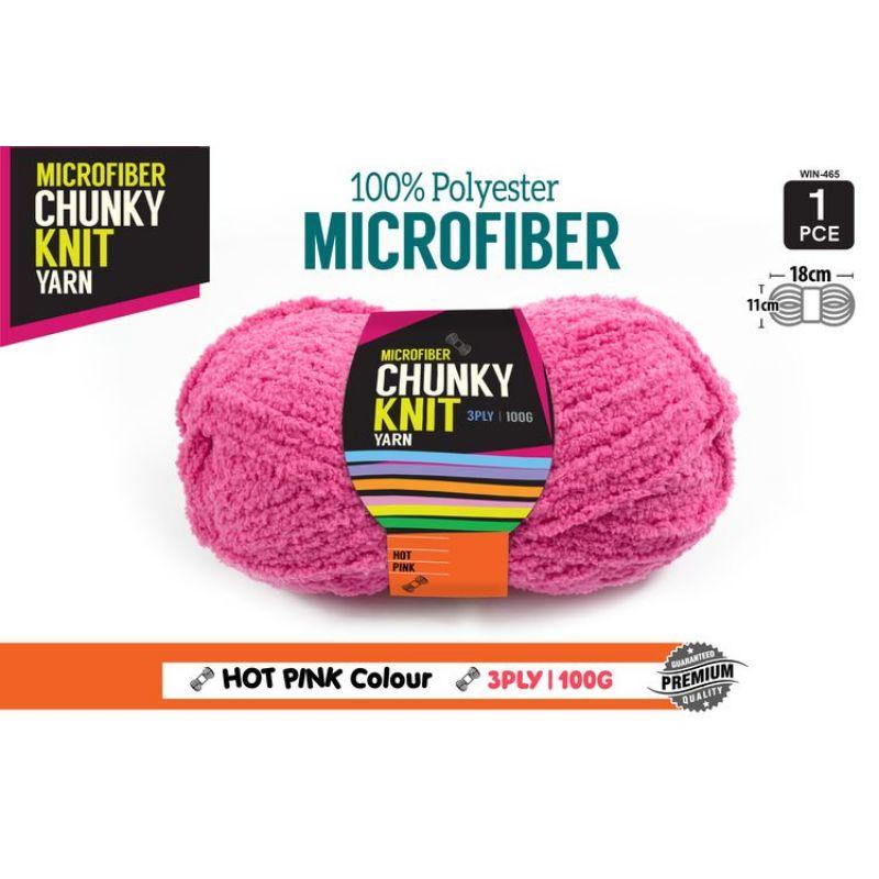 Hot Pink Microfibre Chunky Knitting Yarn 3 Ply - 100g