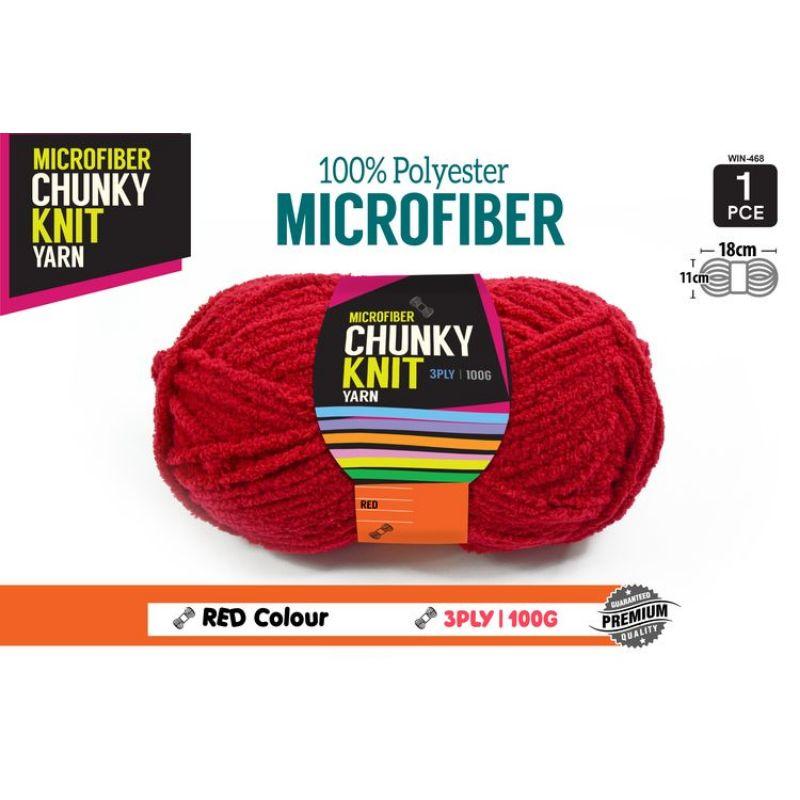 Red Microfibre Chunky Knitting Yarn 3 Ply - 100g