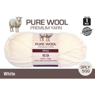 White Pure Wool Yarn 3 Ply - 50g - The Base Warehouse