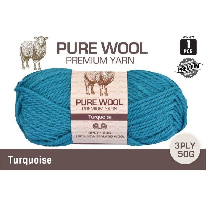 Turquoise Pure Wool 3 Ply Yarn - 50g