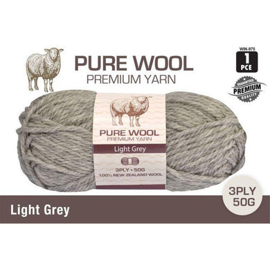 Light Grey Pure Wool Yarn 3 Ply - 50g - The Base Warehouse