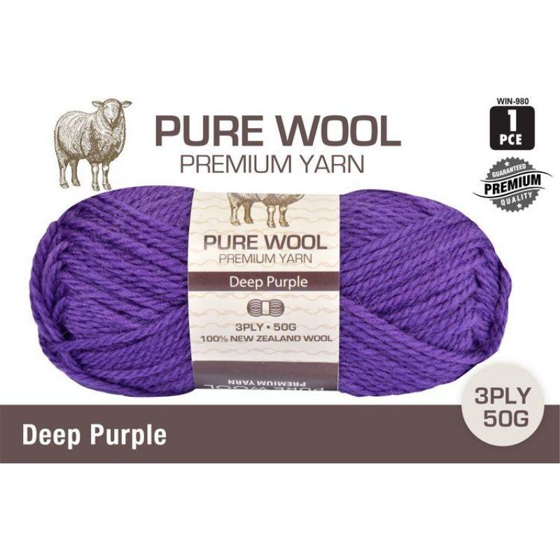 Deep Purple Pure Wool Premium Yarn 3 Ply - 50g