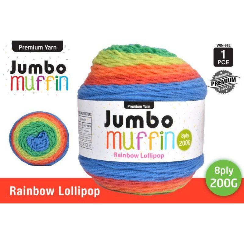 Rainbow Lolly Pop Muffin Yarn 8 Ply - 200g
