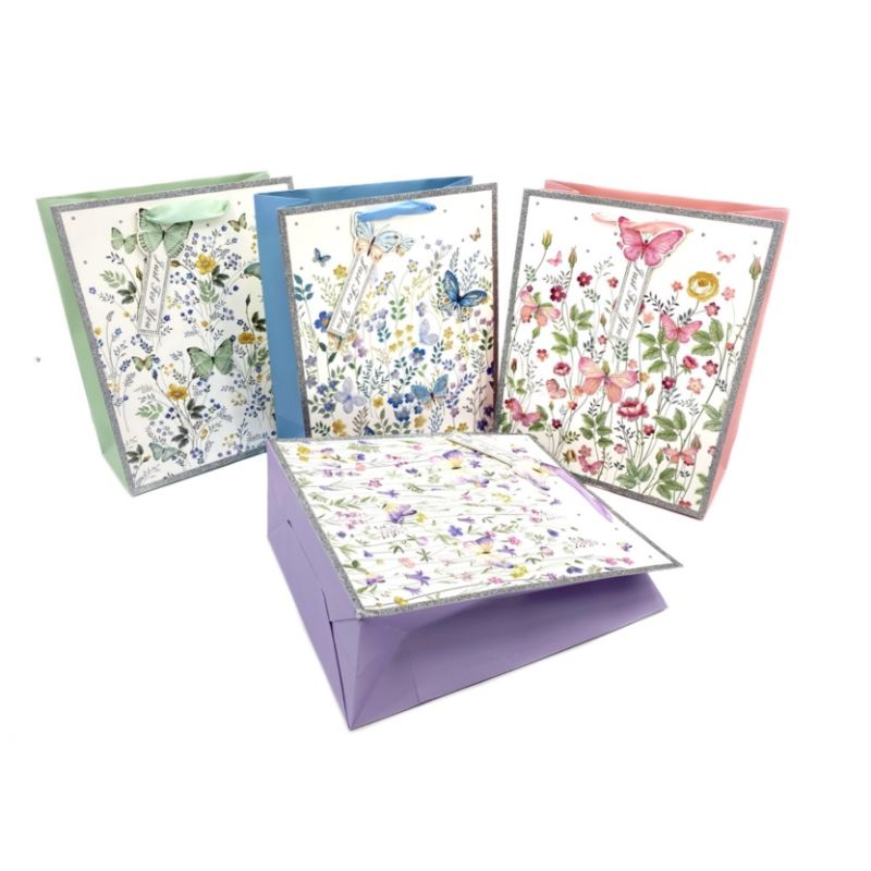 Glitter Floral & Butterfly Large Gift Bag - 31cm x 42cm x 12cm