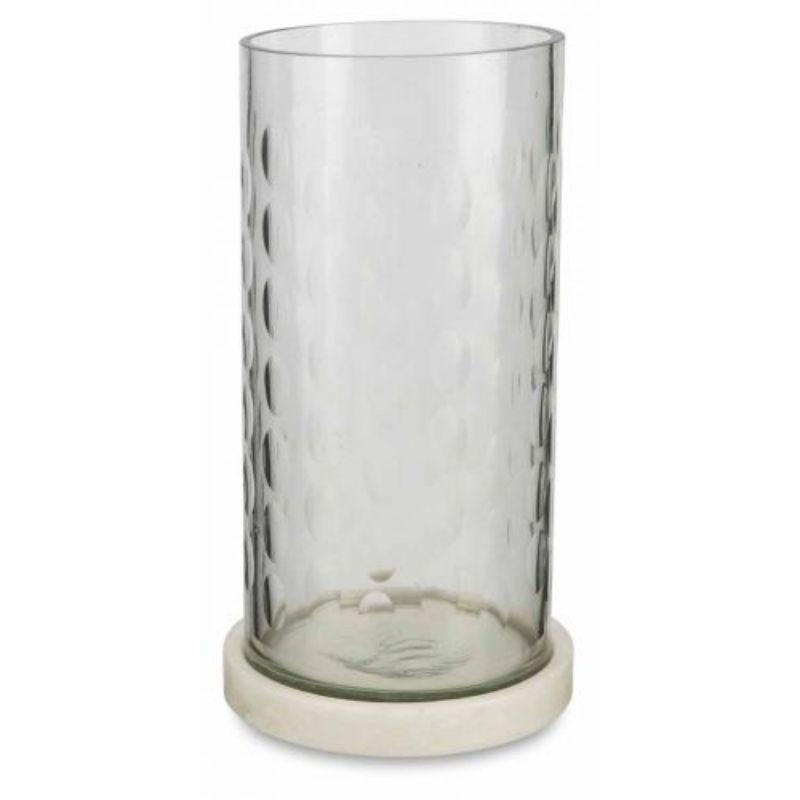 Wire Cut Glass Hurricane Lamp With Marble Base Lattice Pattern Large