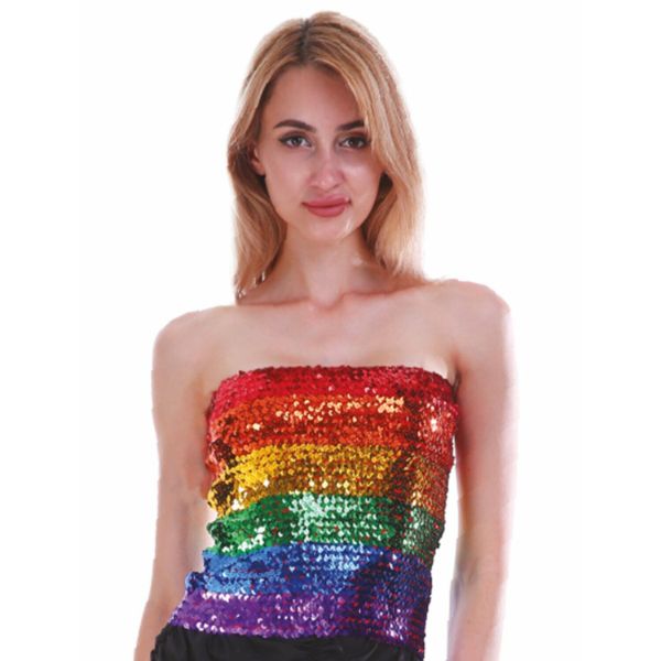 Womens Rainbow Sequin Bandeau Tube Top
