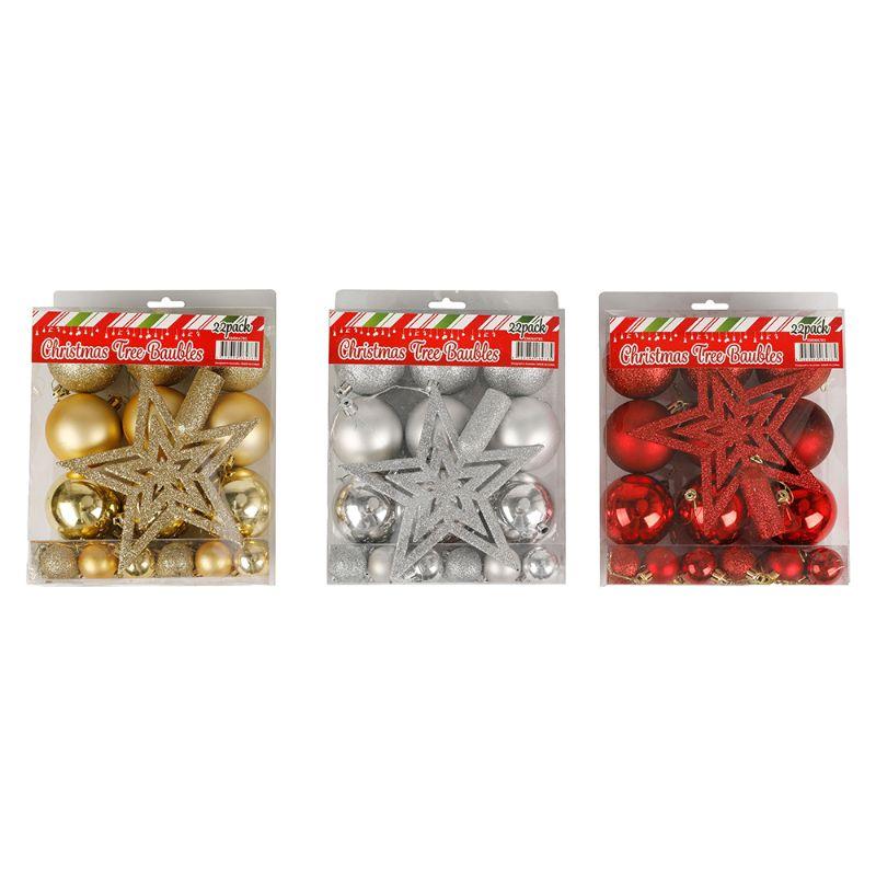 Tree Bauble pk 22pc set 3asst