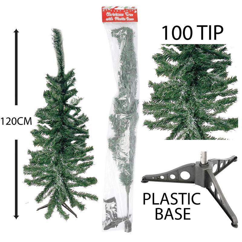 Xmas Green Tree with Plastic Base - 120cm