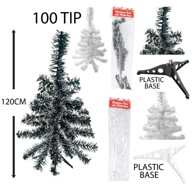 Xmas Snowed Green Tree with Plastic Base - 120cm