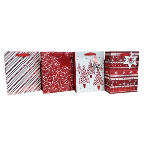 XMAS GIFT BAG RED/WH DSNS SML 4ASST 12X15.5X6.8CM
