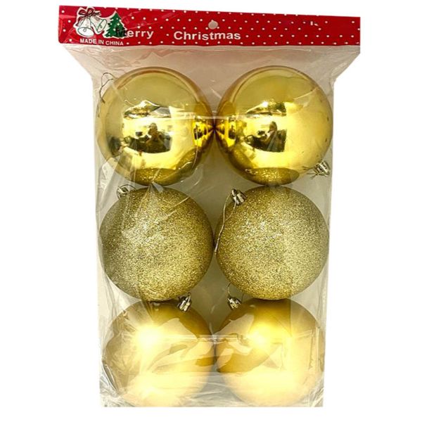 6 Pack Gold Christmas Baubles - 10cm