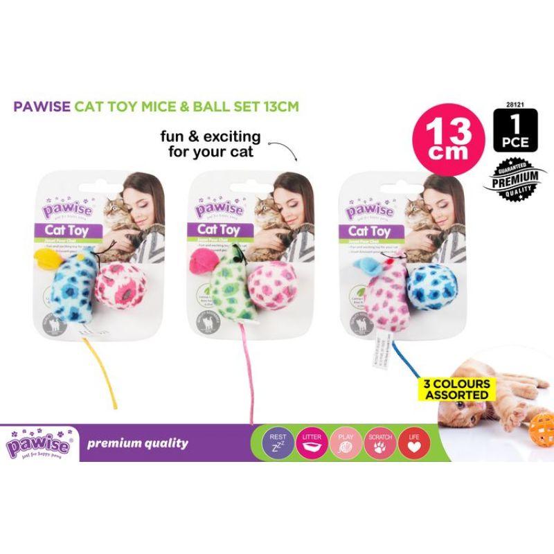 2 Pack Pawise Mice & Ball Cat Toy - 13cm