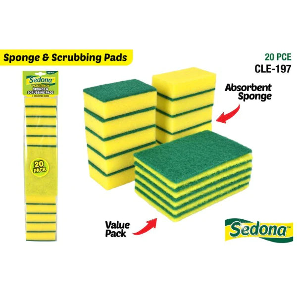 20 Pack 2-in-1 Sponge & Scrubbing Pads