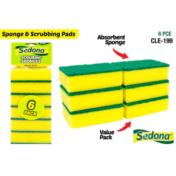 6 Pack Scouring Sponge - 6cm x 9cm
