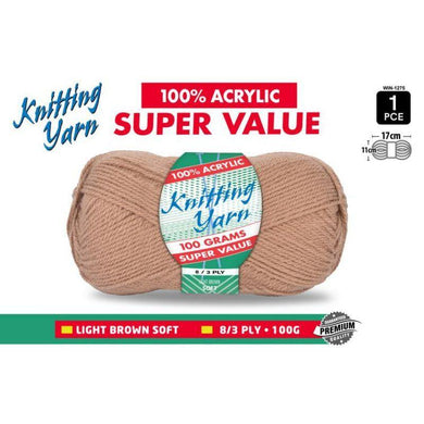 Light Brown Acrylic Knitting Yarn - 100g - The Base Warehouse