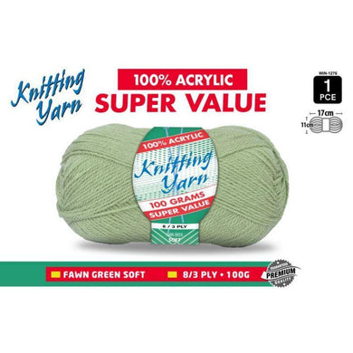Fawn Green Acrylic Knitting Yarn - 100g - The Base Warehouse