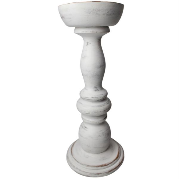 Wooden White Table Top Candle Holder - 33cm x 14cm