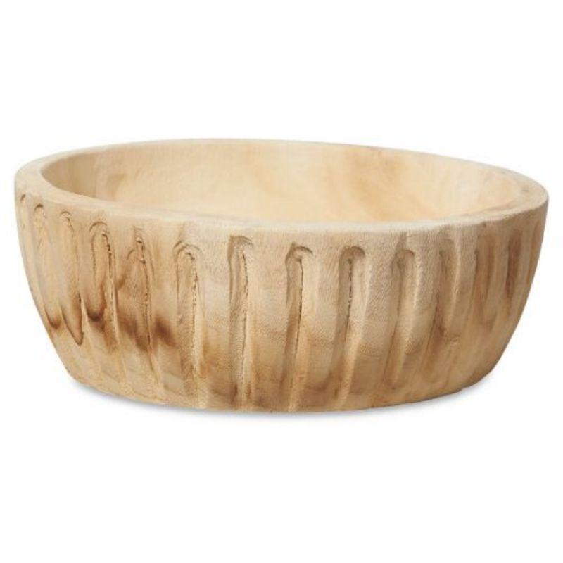 Patna Ribbed Paulownia Wooden Bowl - Bleached - 35.5cm x 13cm