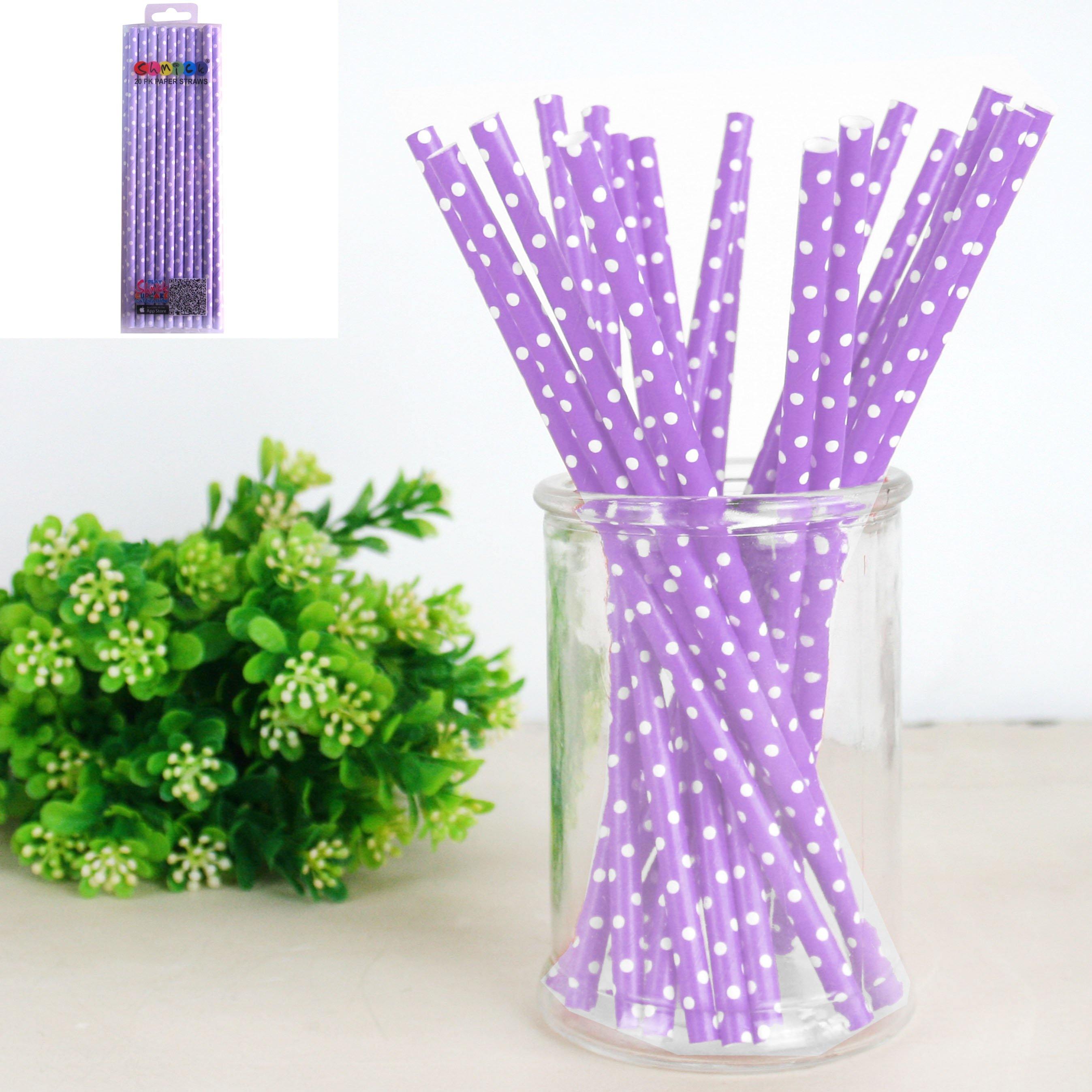 20 Pack Lavender Dots Paper Straws - The Base Warehouse