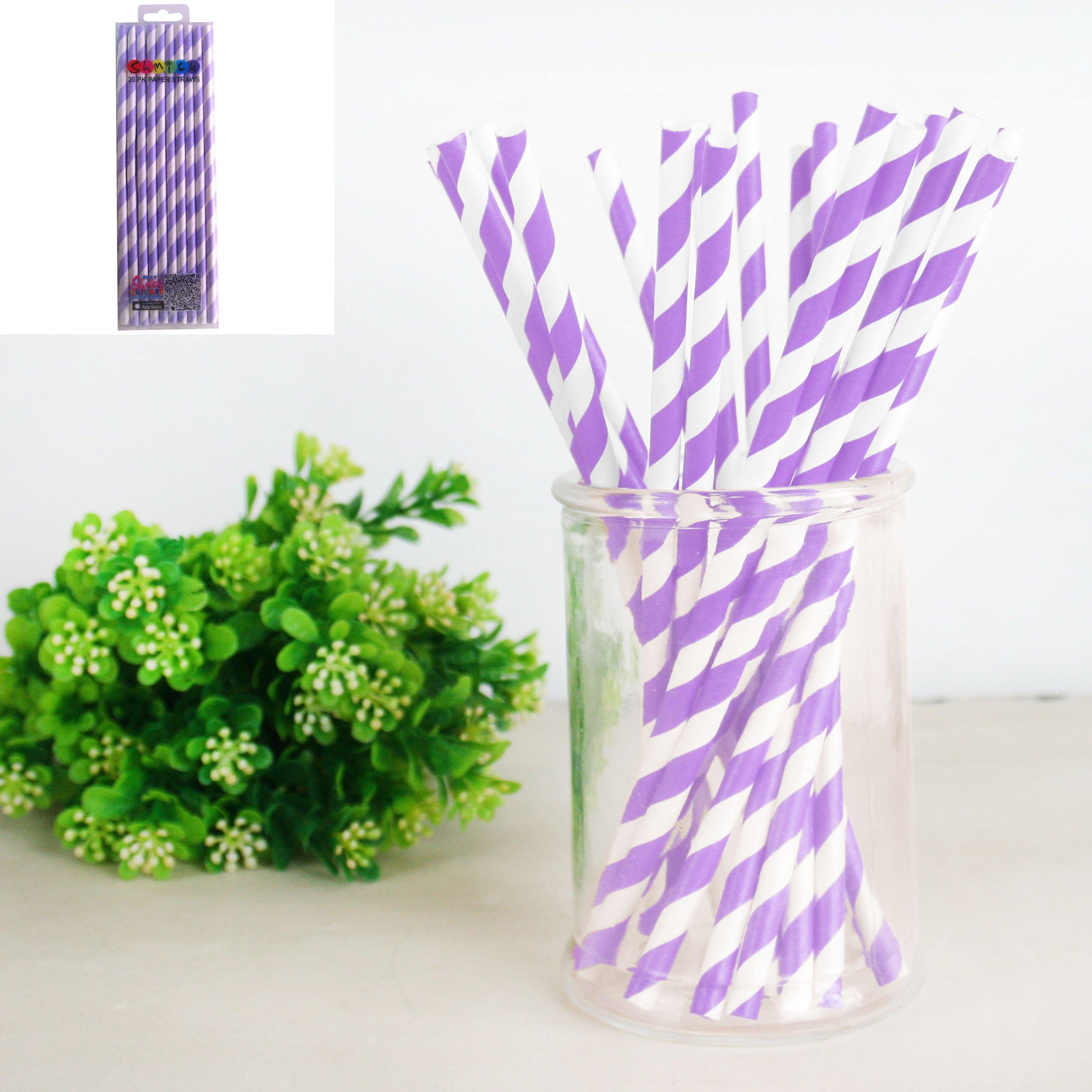 20 Pack Lavender Stripe Paper Straws