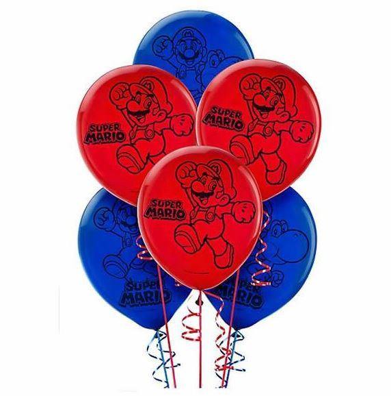 6 Pack Blue & Red Super Mario Brothers Latex Balloons - 30cm - The Base Warehouse