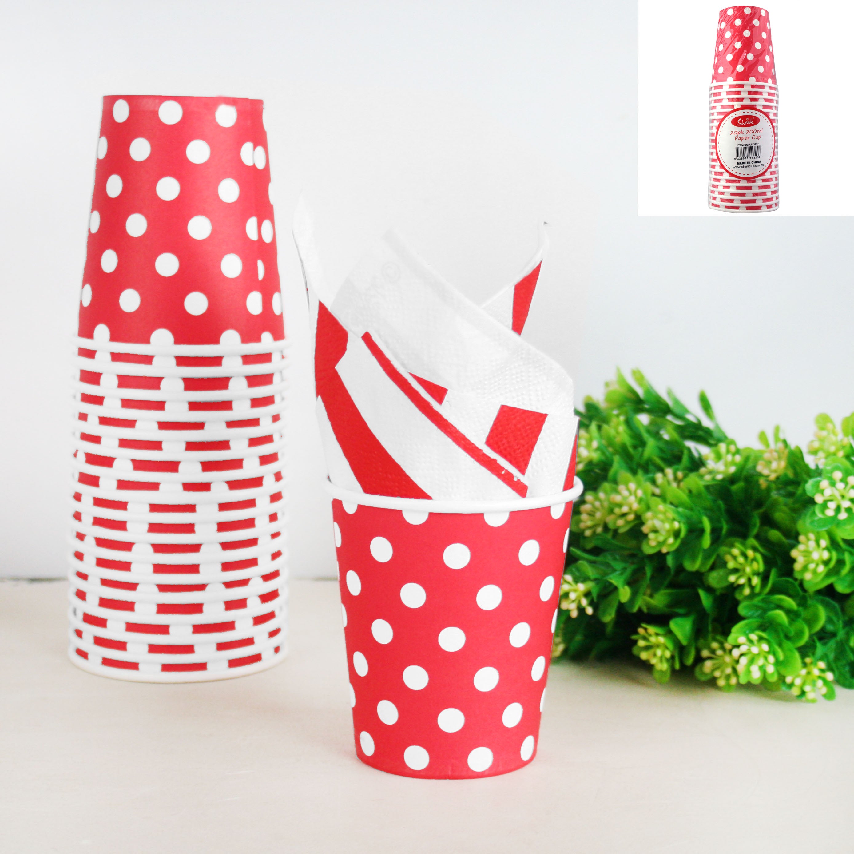 20 Pack Red Dot Paper Cup - 200ml